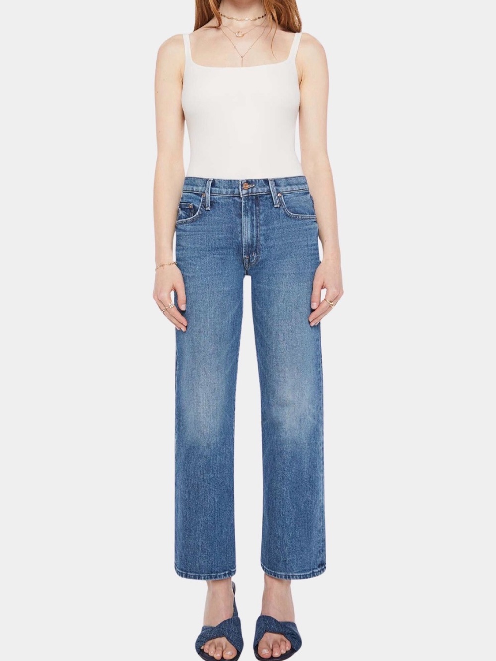 MOTHER Mid Blue High-Rise Straight Leg Jeans